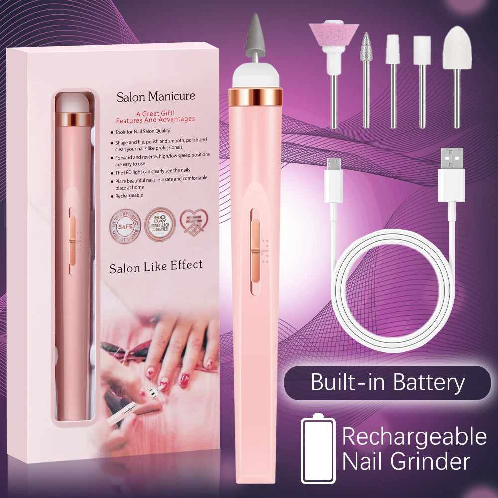 Electric Nail Drill Machine Portable Electric Nail File Rechargeable 20000RPM Nail Drill Pedicure Polishing Tools for Home