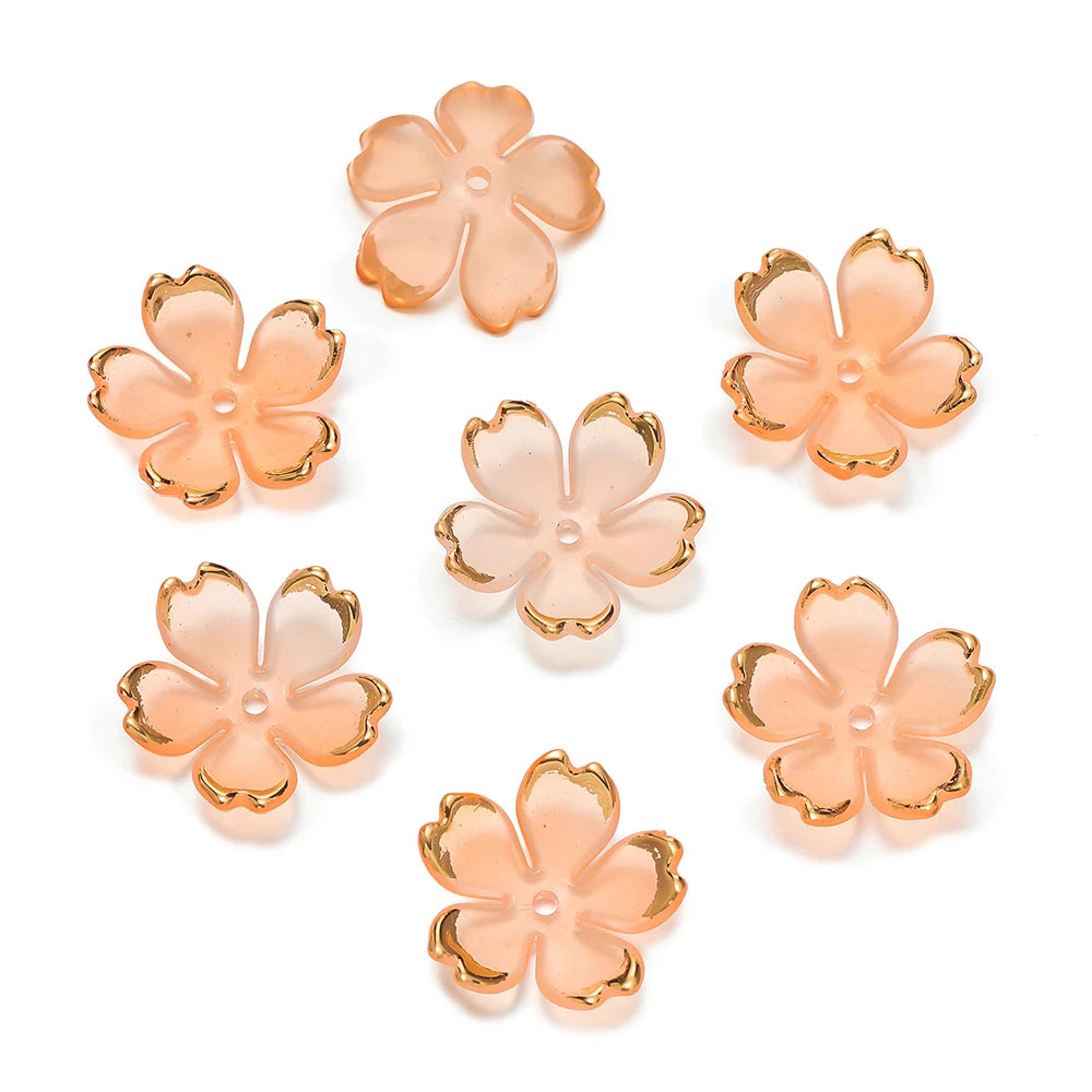 50pcs Cherry Blossoms Acrylic Beads Golden Brushed Patter Petals Charm Connector DIY Earrings Hair Jewelry Making Acessories
