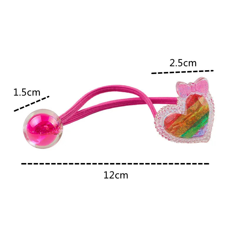 2 Pcs Cute Cartoon Scrunchies Girls Children Elastic Hair Rubber Band Accessories Tie Hair Bead Rope Headdress Headwear Ornament