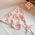 Fashion Knitted Headscarf Hat French Pastoral Style Triangle Headband Handmade Crochet Headband Towel Retro Flower Headscarf