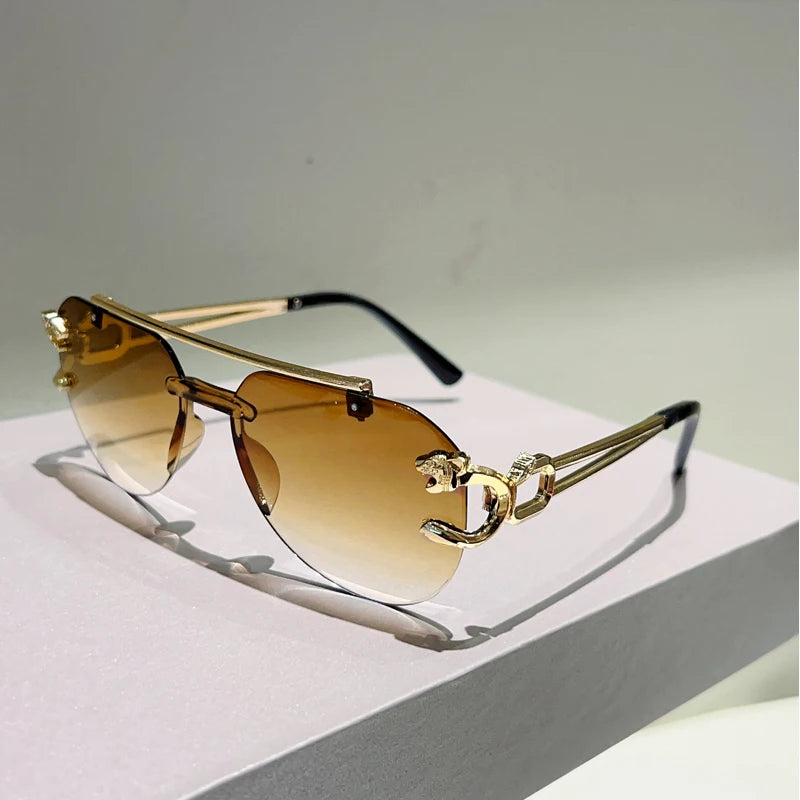KAMMPT Rimless Pilot Sunglasses Men Fashion Vintage Gradient Casual Shades Women Trendy Brand Design Outdoor Decor Sun Glasses