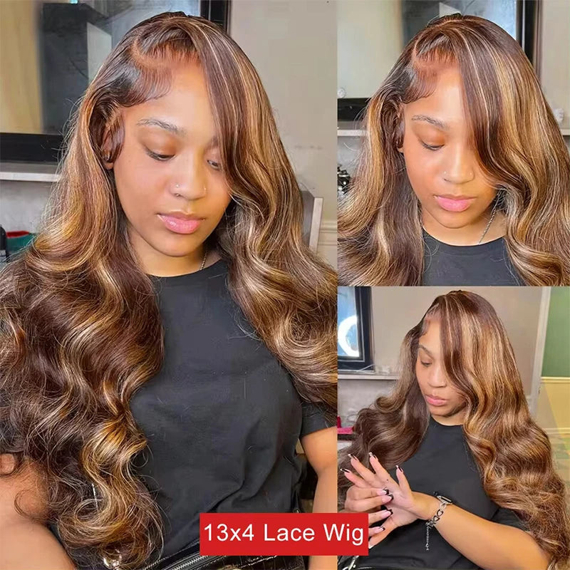 34inch Body Wave Highlight Wig Human Hair Honey Blonde