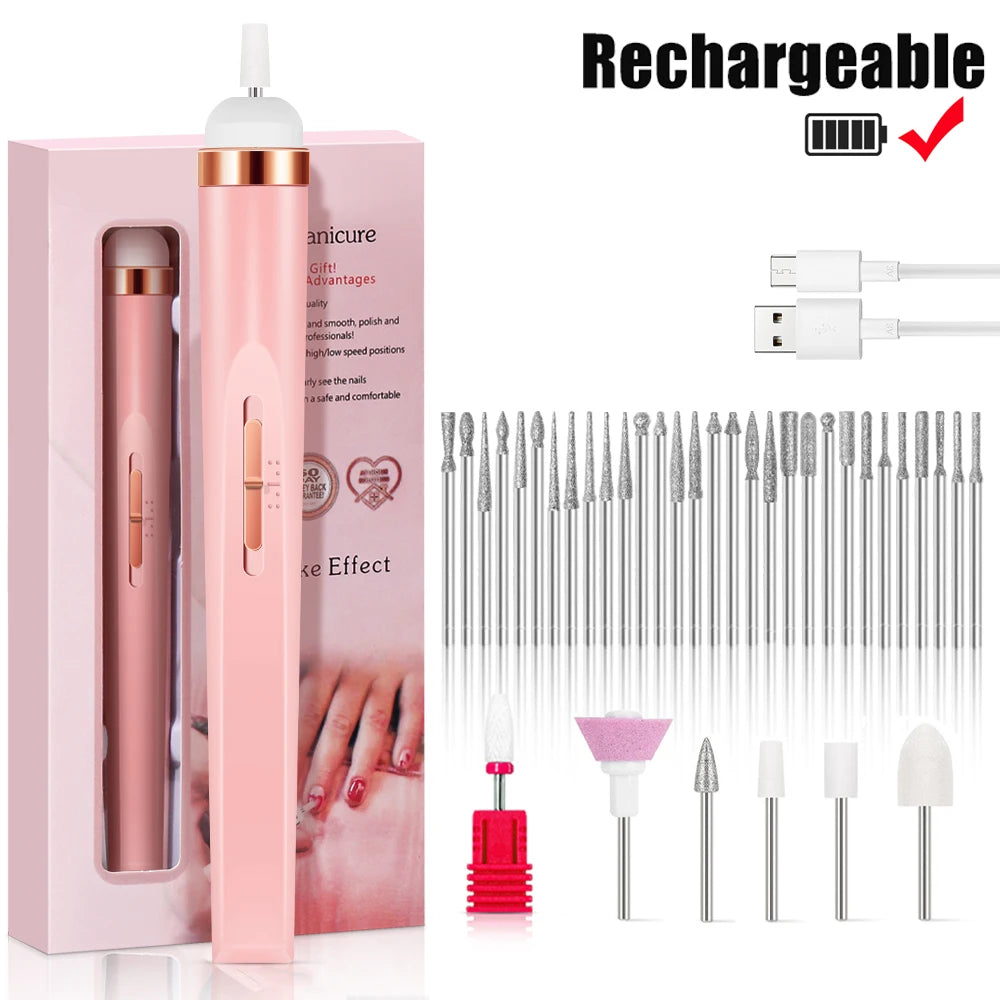 Electric Nail Drill Machine Portable Electric Nail File Rechargeable 20000RPM Nail Drill Pedicure Polishing Tools for Home