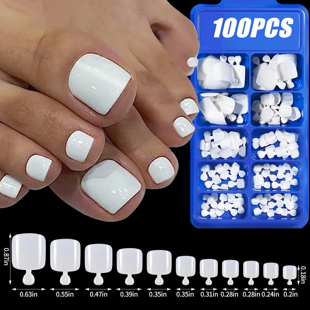 100Pcs Light Pink Press on Nails Short Medium Square Wearable Fake Nails Tips 10 Sizes Full Cover False Nails Finger Decoration