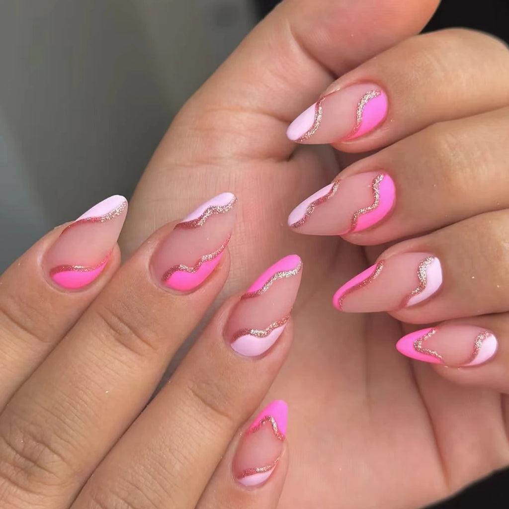 24pcs Long Almond Fake Nails White French Press on Nails Simple Full Cover Detachable Nail Tips
