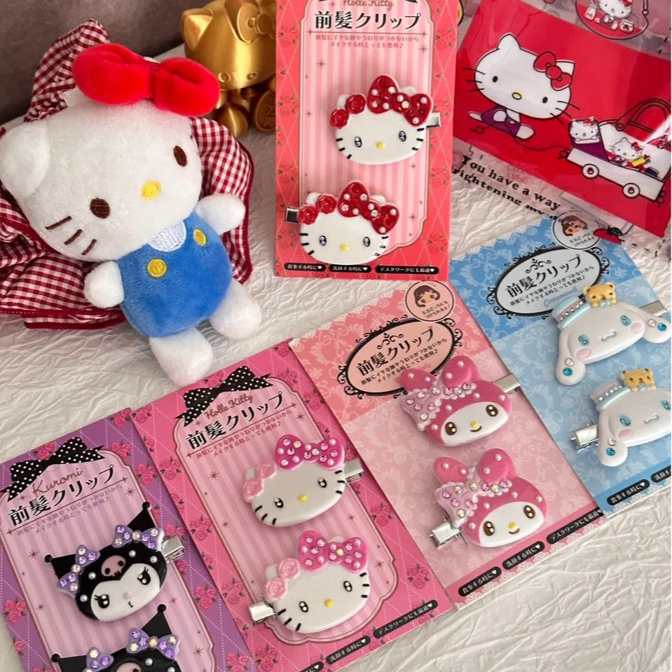 2Pcs Sanrio Character Hair Clips Set Hello Kitty Kuromi Cinnamoroll My Melody Hair Barrettes for Girls Women