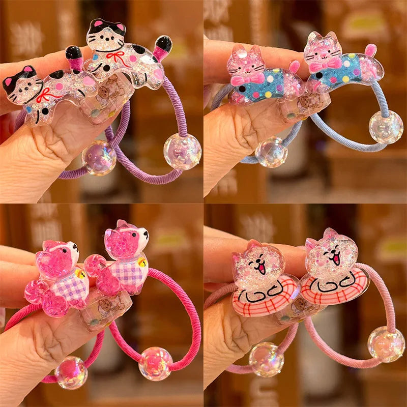 2 Pieces Colorful Cartoon Animal Elastic Hair Bands for Girls Cute Children's Hair Accessories Baby Headwear Ties