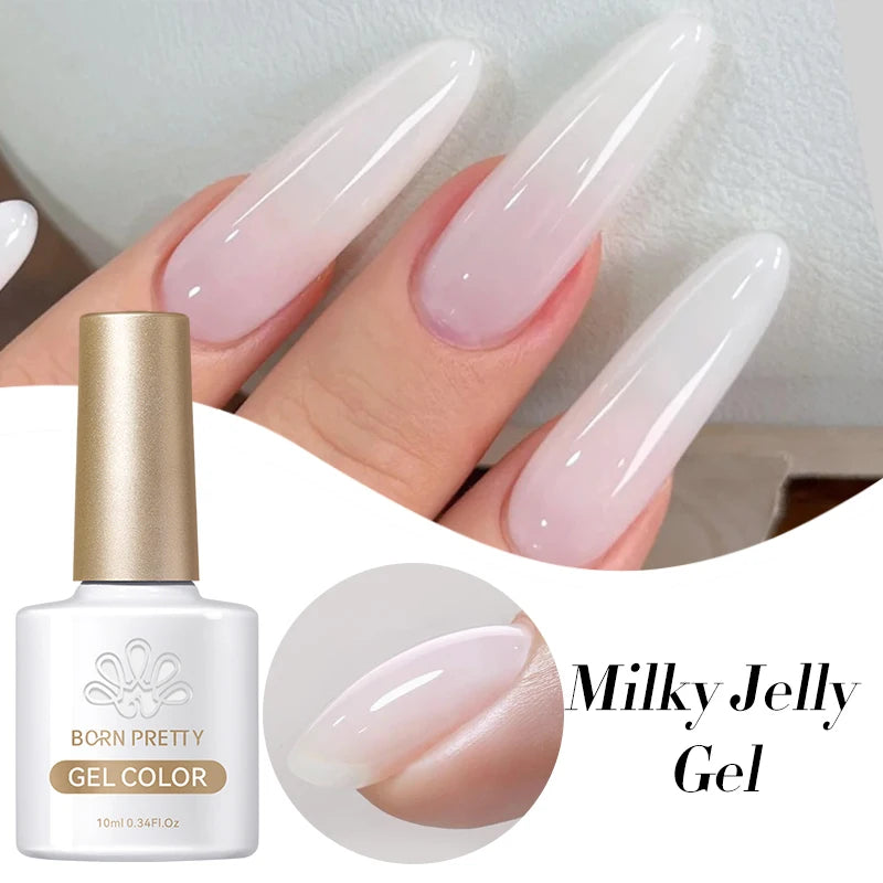 BORN PRETTY 10ml Esmalte de Uñas de Gel Blanco Leche Traslúcido Semipermanente Soak Off UV LED Barniz para Uñas Manicura Nail Art