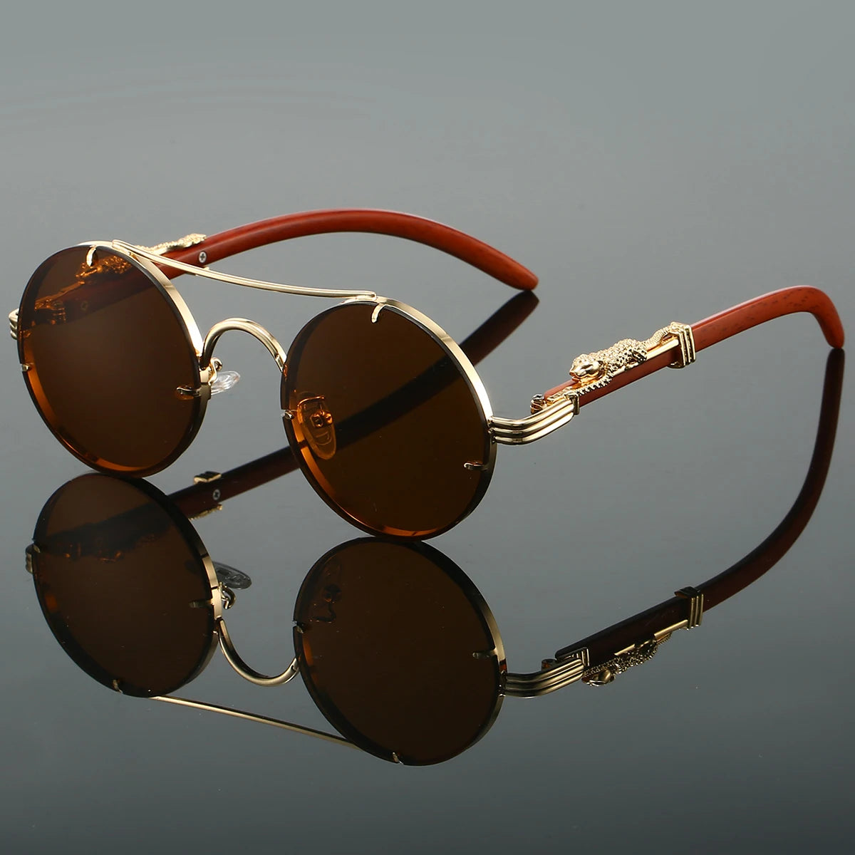 KAMMPT Vintage Round Sunglasses Men Fashion Double Bridge Multicolor Shades Women Retro Trendy Brand Luxury Design Sun Glasses