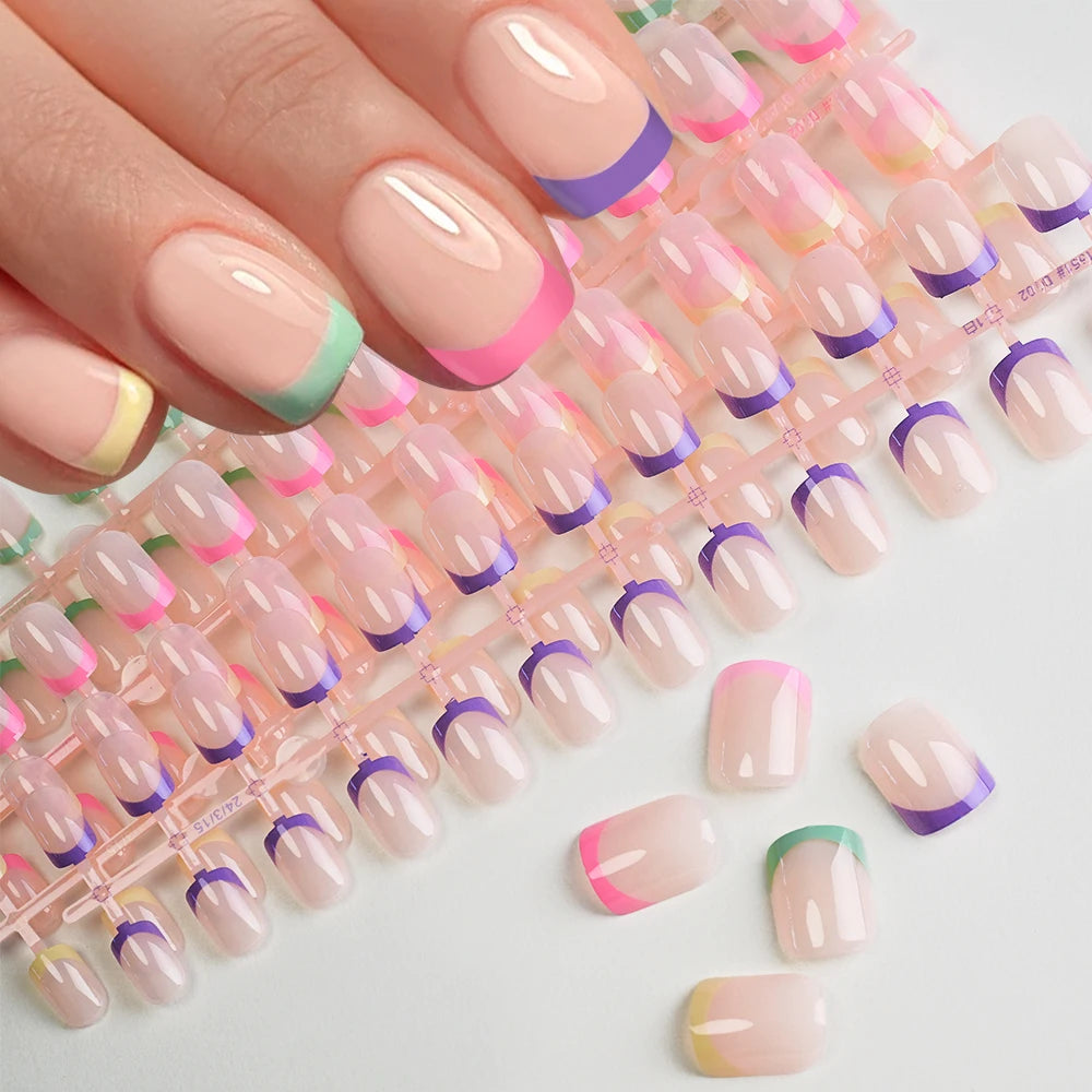 100Pcs Light Pink Press on Nails Short Medium Square Wearable Fake Nails Tips 10 Sizes Full Cover False Nails Finger Decoration