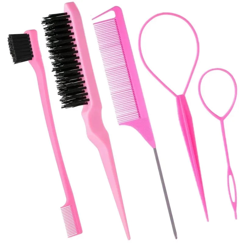 5pcs Hairdressing Tools Pointed Tail Comb Dual Head Eyebrow Brush Triple Row Comb Coiler Hair Salon Styling Comb