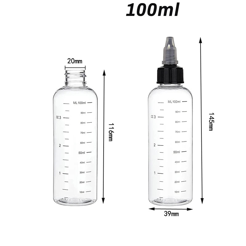 30ml-500ml Empty Hair Dye Bottle Measured Twist Top Cap Refillable Squeeze Container With Graduated Scale For Tattoo Pigment Ink