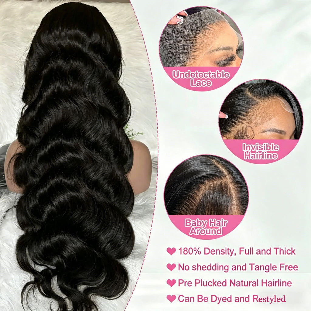Natural Body Wave Virgin Human Hair Wig HD Lace Frontal 360 Wig