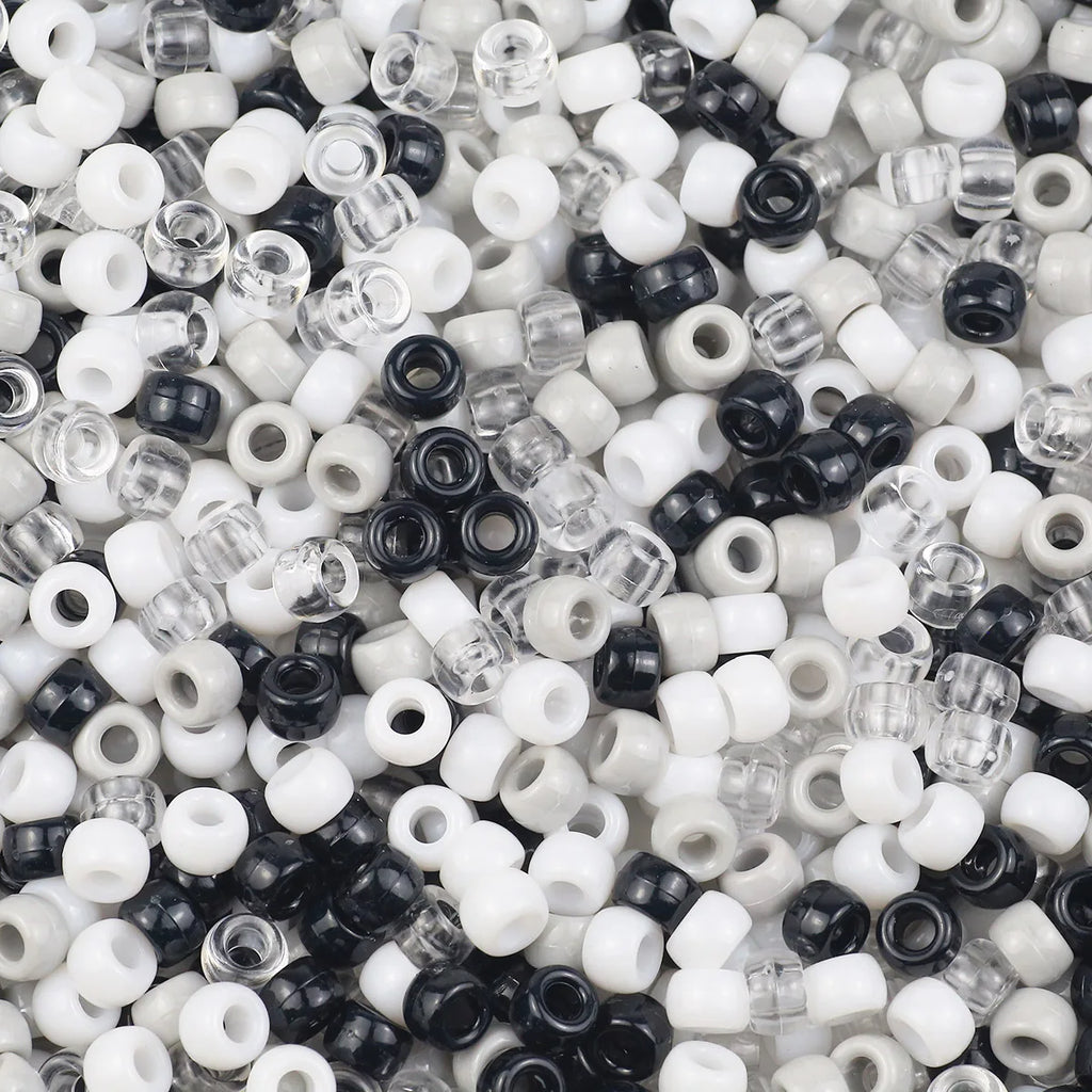 Round Plastic Pony Beads 6x9mm 200-1200pcs For Jewelry Making DIY Hair Braids And Party Decorations Black White Grey Loose Beads
