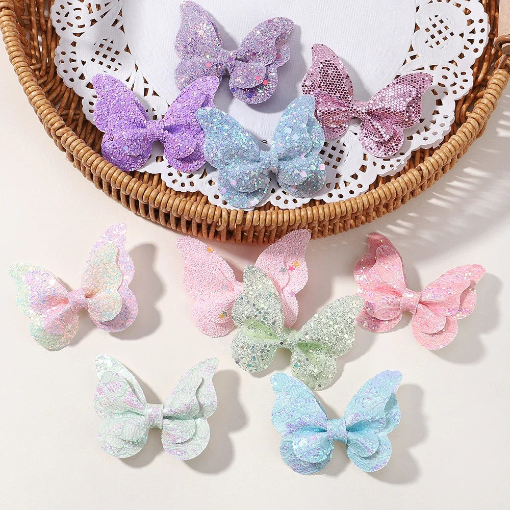 4Pcs Women Girl Glitter Butterfly Hair Clip for Children Sequins Bow Hairpins Cute Headwear Trendy Hairgrip Hair Accessories