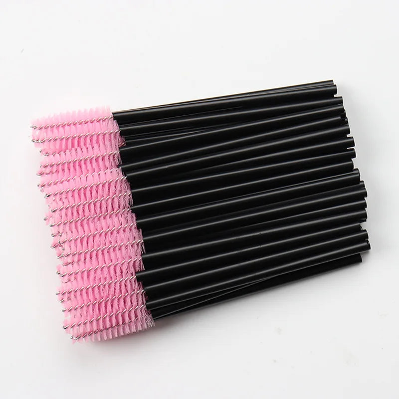 50 unidades de cepillos de maquillaje desechables de cristal para cejas, aplicador de varitas de rímel con mango de diamante, herramientas de extensión de pestañas