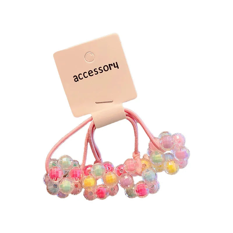 2PCS New Lovely Handmade Bead Colored Ball Girls Elastic Hair Bands Hair Accessories Children Hair Ties Baby Headwear