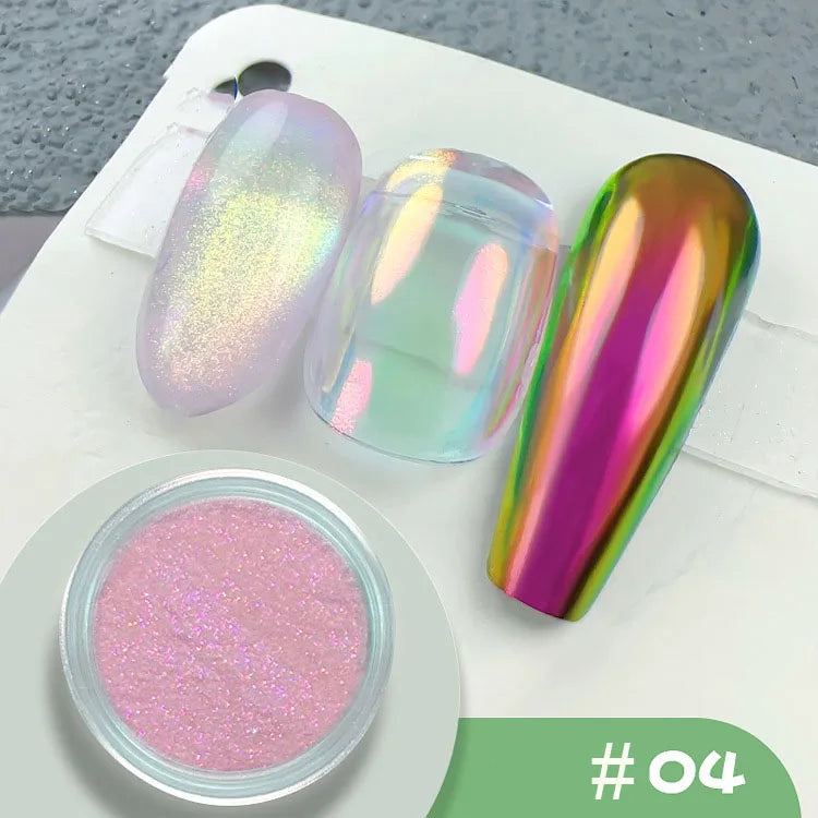 12 Grids Mirror Effect Mermaid Nail Powder Holographic Pearl Chrome Pigment Fine Glitter Dipping Powder Nail Crafts Supplies