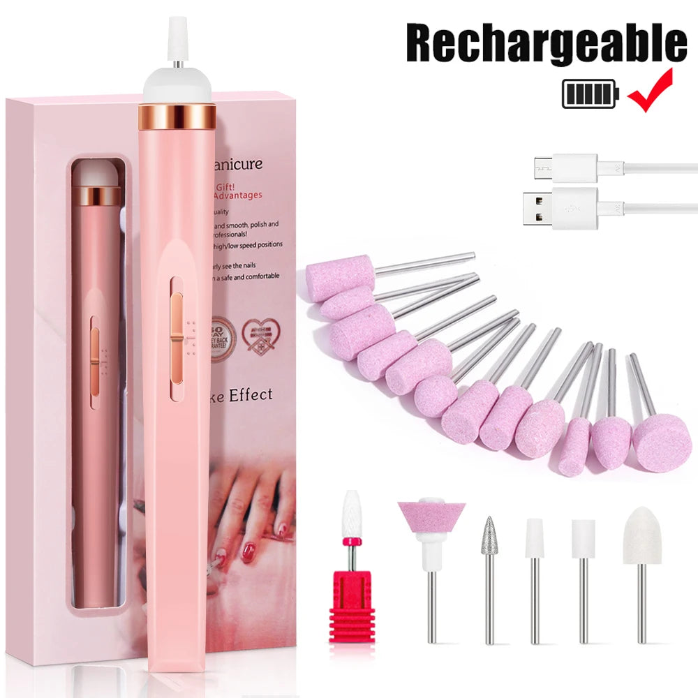 Electric Nail Drill Machine Portable Electric Nail File Rechargeable 20000RPM Nail Drill Pedicure Polishing Tools for Home