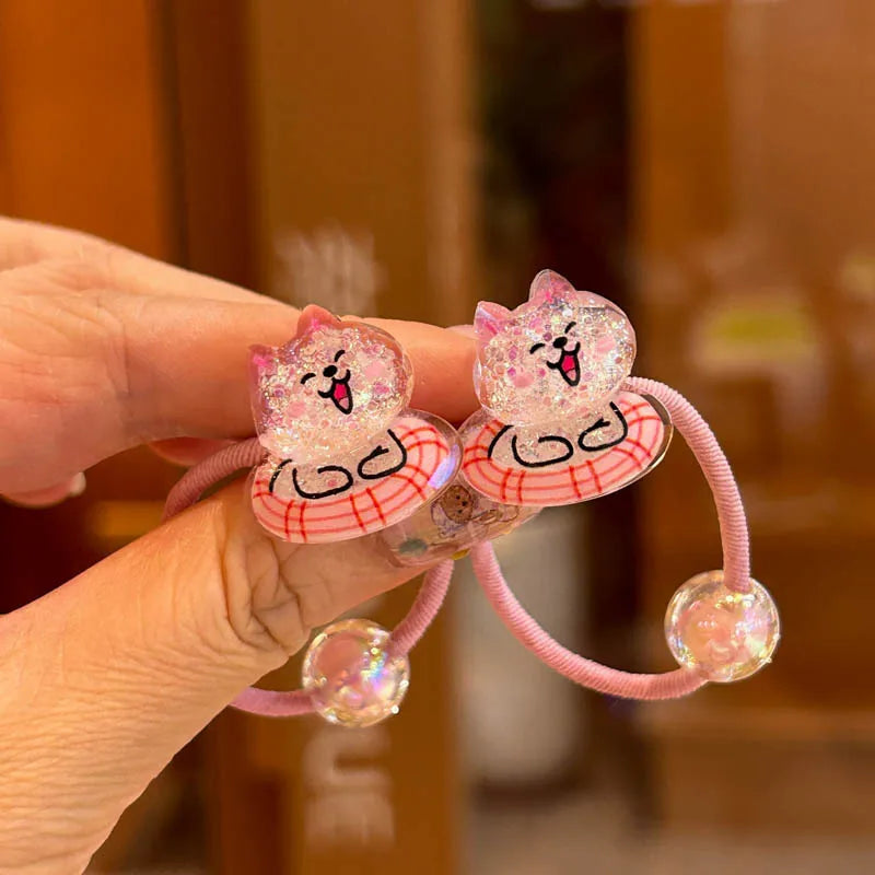 2 Pieces Colorful Cartoon Animal Elastic Hair Bands for Girls Cute Children's Hair Accessories Baby Headwear Ties