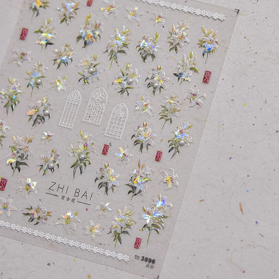1Sheet 5D Soft Embossed Relief Nail Stickers Cute Daisies Self Adhesive Slider Stickers Press On Nails DIY Japanese Nail Art Dec