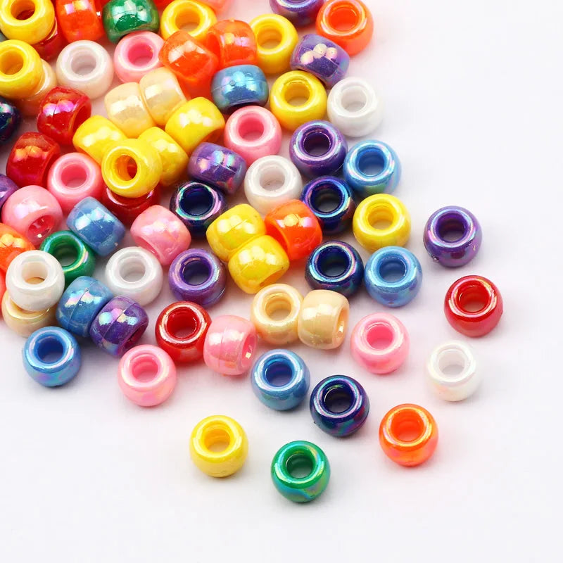 100pcs 6*9mm Round Dreadlock Acrylic Beads Big Hole Spacer Hair Beads for Jewelry Making DIY Bracelet Necklace Craft Needlework