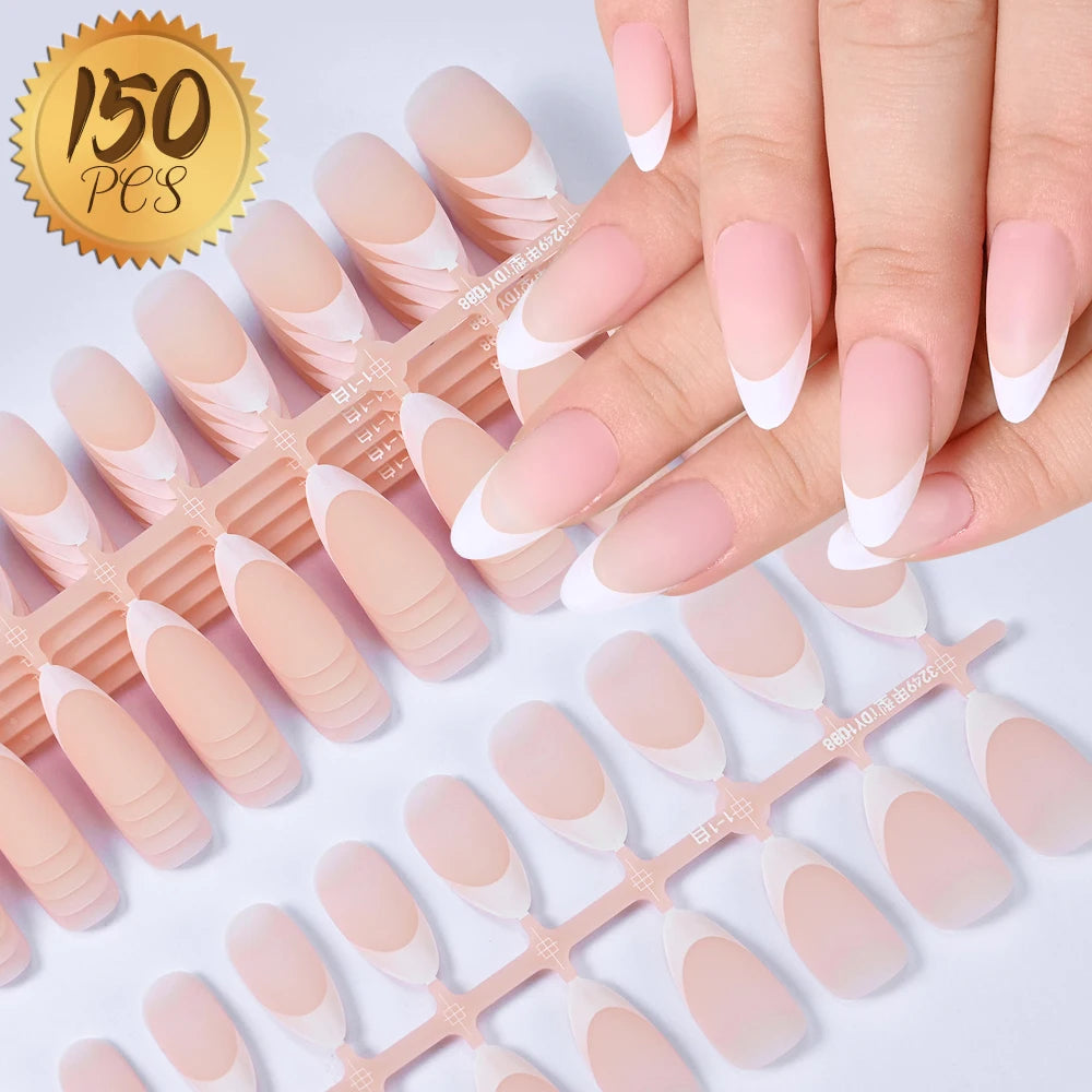 100Pcs Light Pink Press on Nails Short Medium Square Wearable Fake Nails Tips 10 Sizes Full Cover False Nails Finger Decoration