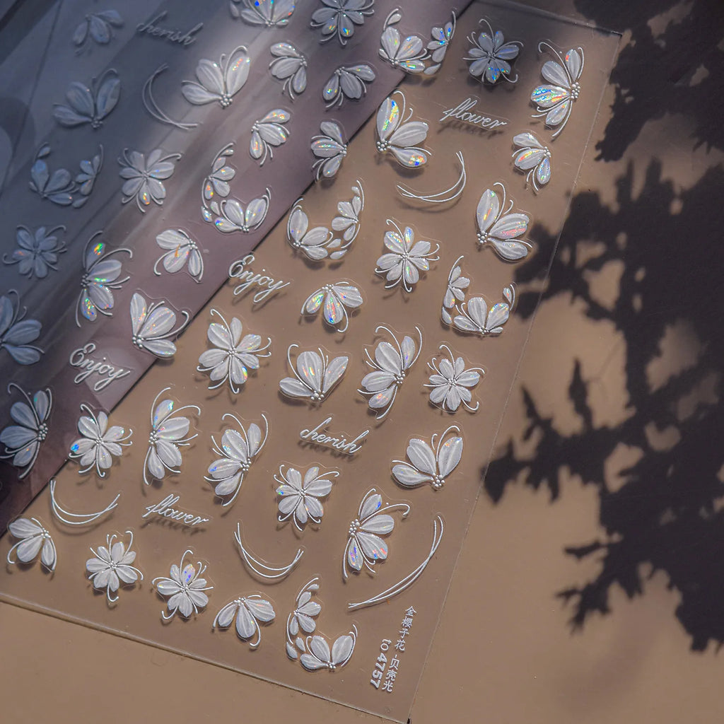 1Sheet 5D Soft Embossed Relief Nail Stickers Cute Daisies Self Adhesive Slider Stickers Press On Nails DIY Japanese Nail Art Dec