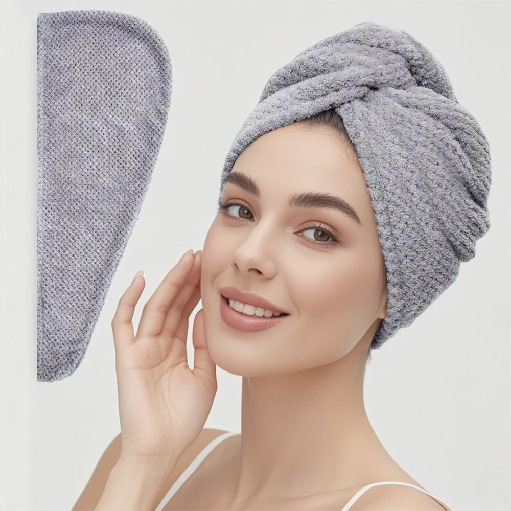 Toalla de Pelo de Color Liso Gorro Texturizado para Cabello Seco 25 x 65 cm Envoltura de Toalla Absorbente para Cabello con Botón para Mujeres