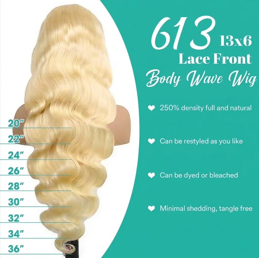 30-32 Inch Body Wave 613 Blonde Human Hair Wig Pre Plucked