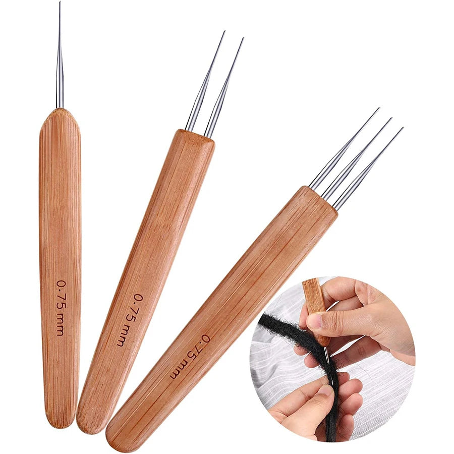 3/6Pcs 0.5mm/0.75mm Loc Crochet Hook Wood Crochet Needles Hair Dreadlocks Tool for Braid Craft