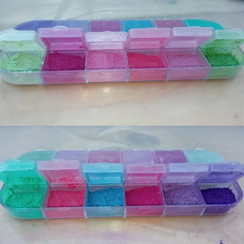 12 rejillas efecto espejo polvo de uñas de sirena holográfico perla cromo pigmento brillo fino polvo de inmersión suministros de artesanía de uñas
