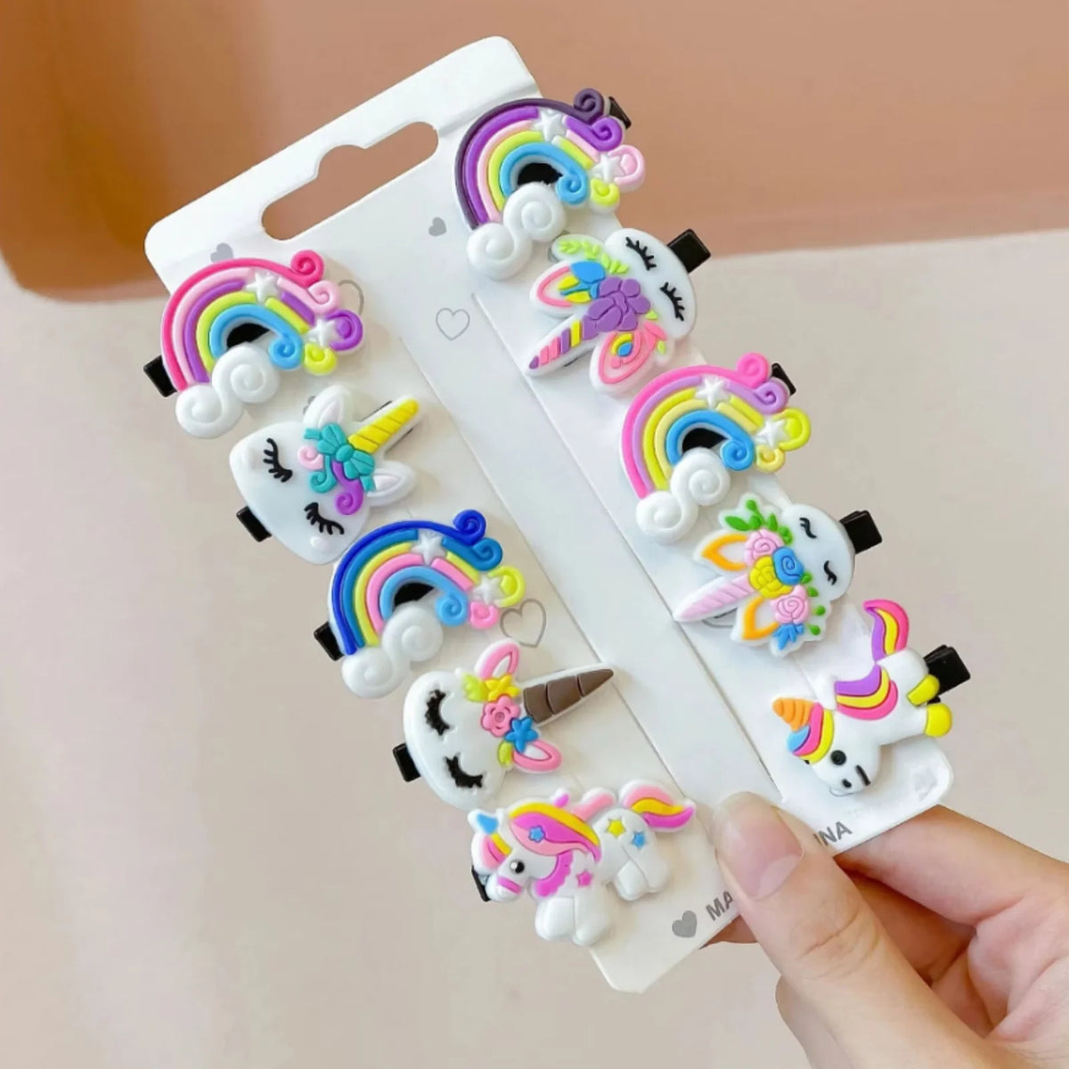 Juego de 10 pinzas para el pelo de unicornio de dibujos animados para niñas, bonitas horquillas para niños, diadema de helado, pasadores, accesorios de moda para el pelo