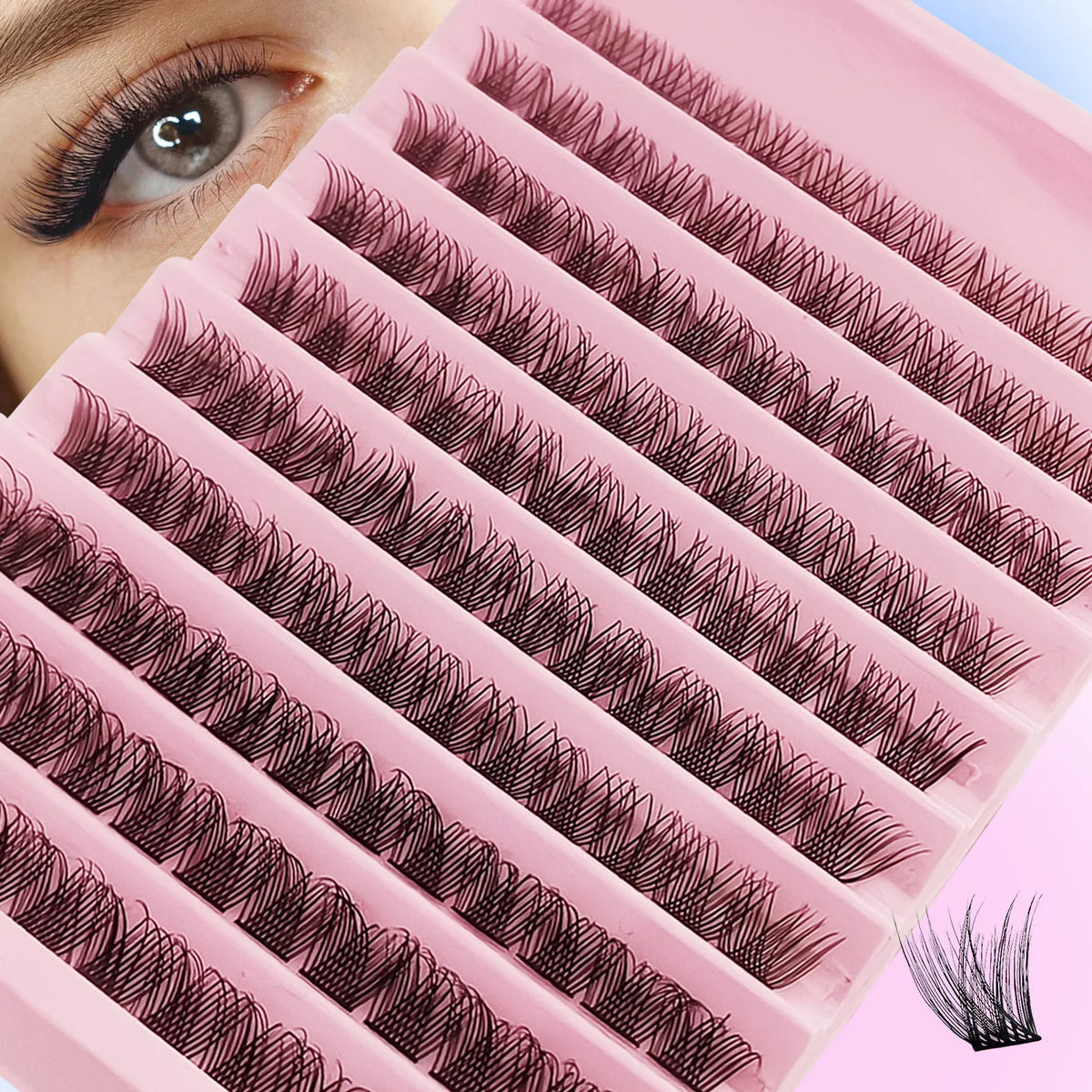 120Pcs Natural Eyelash Cluster Set, D Curl 8–16mm Mixed Length, Soft Band & Lightweight, Reusable False Eyelashes Cat Eye Effect