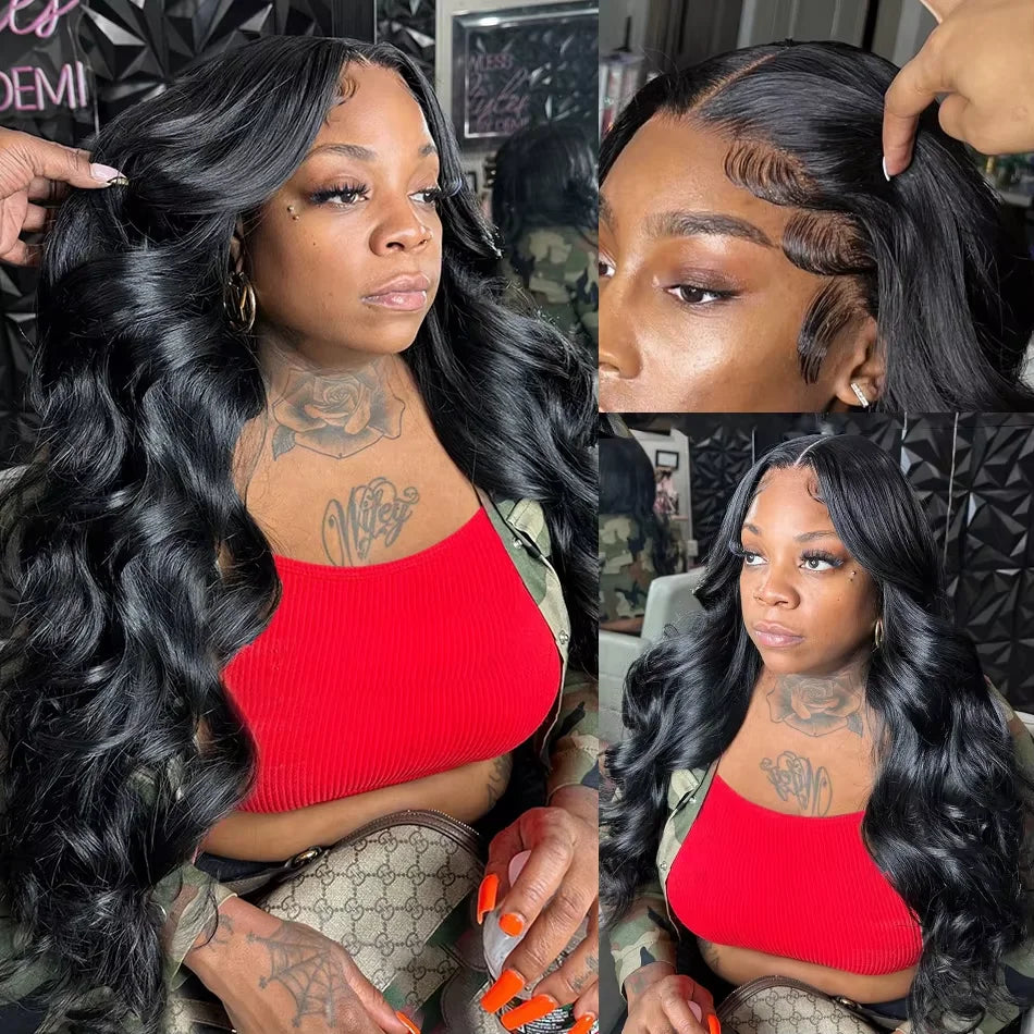 Natural Black Body Wave 13x4 HD Transparent Lace Frontal Pre Plucked