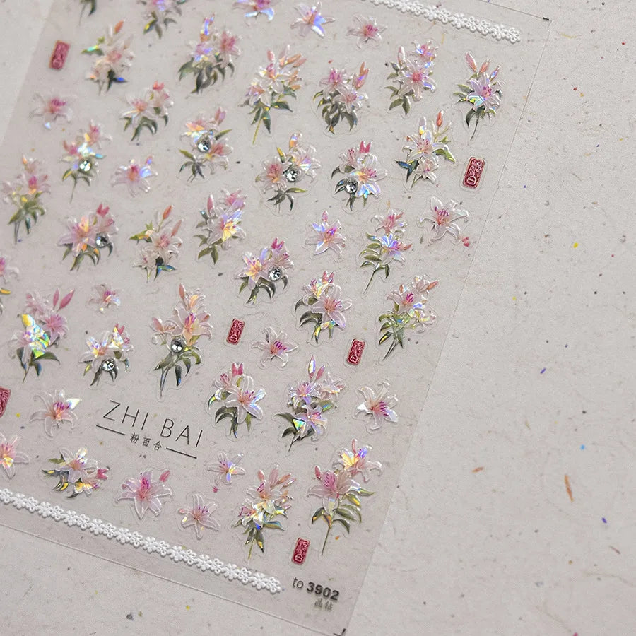 1Sheet 5D Soft Embossed Relief Nail Stickers Cute Daisies Self Adhesive Slider Stickers Press On Nails DIY Japanese Nail Art Dec