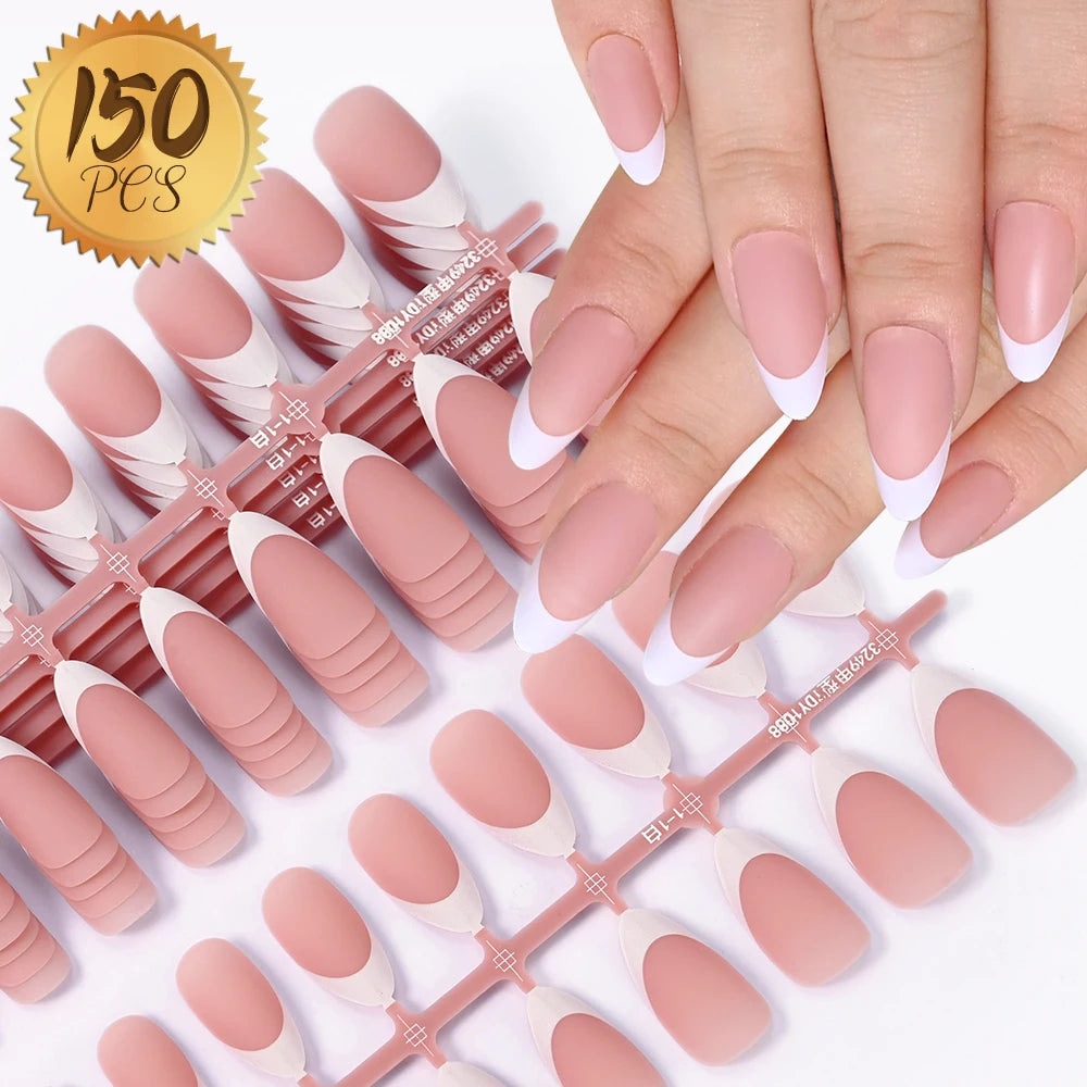 100Pcs Light Pink Press on Nails Short Medium Square Wearable Fake Nails Tips 10 Sizes Full Cover False Nails Finger Decoration