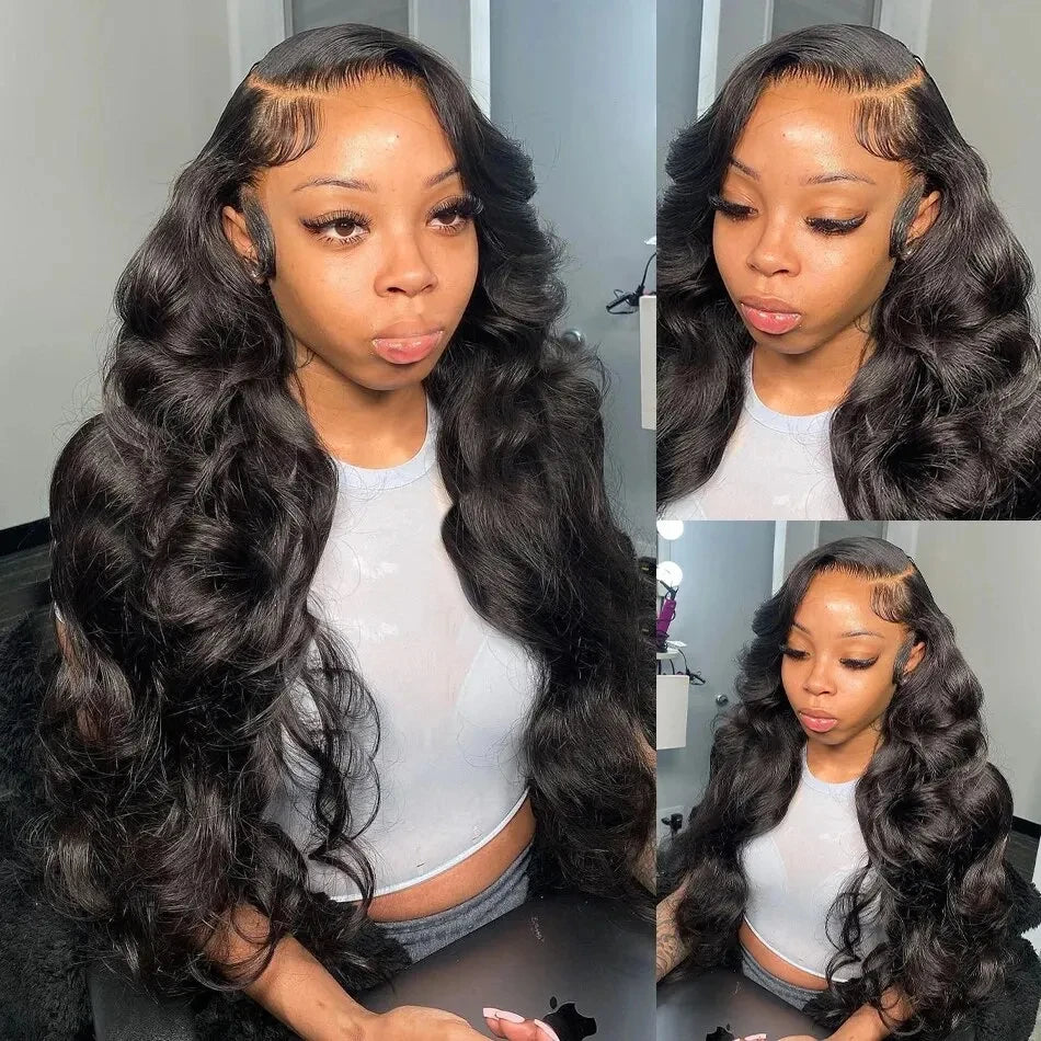 Natural Black Body Wave 13x4 HD Transparent Lace Frontal Pre Plucked