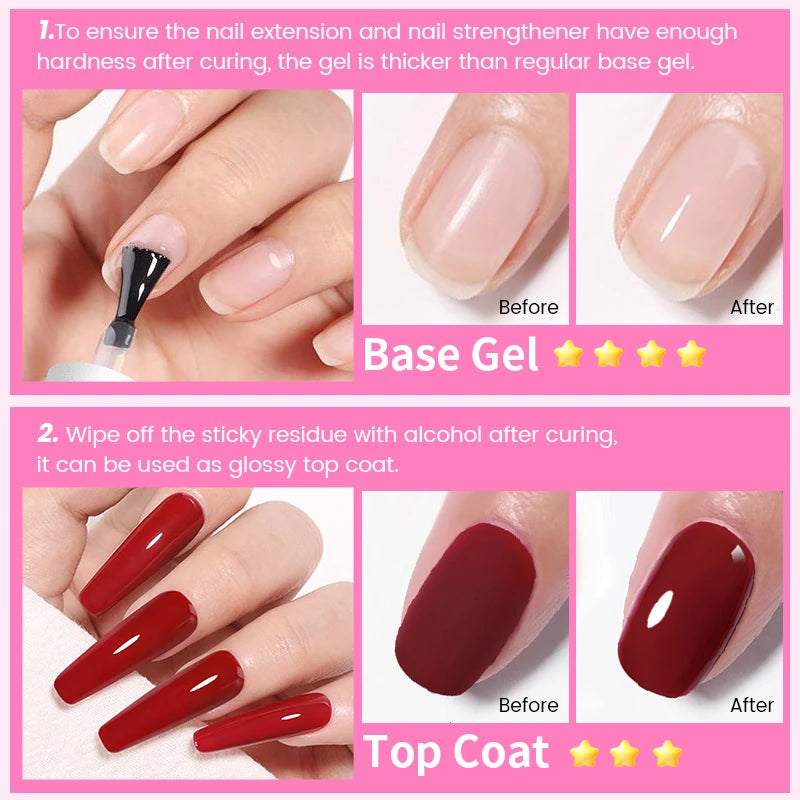 BORN PRETTY Gel adhesivo para uñas 6 en 1 de 15 ml para uñas acrílicas, capa base removible, capa superior, gel de extensión UV para uñas, gel para puntas de uñas postizas