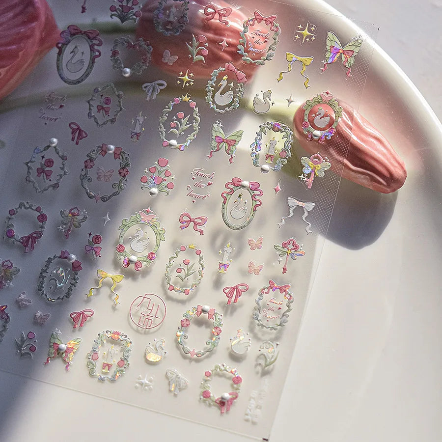 1Sheet 5D Soft Embossed Relief Nail Stickers Cute Daisies Self Adhesive Slider Stickers Press On Nails DIY Japanese Nail Art Dec