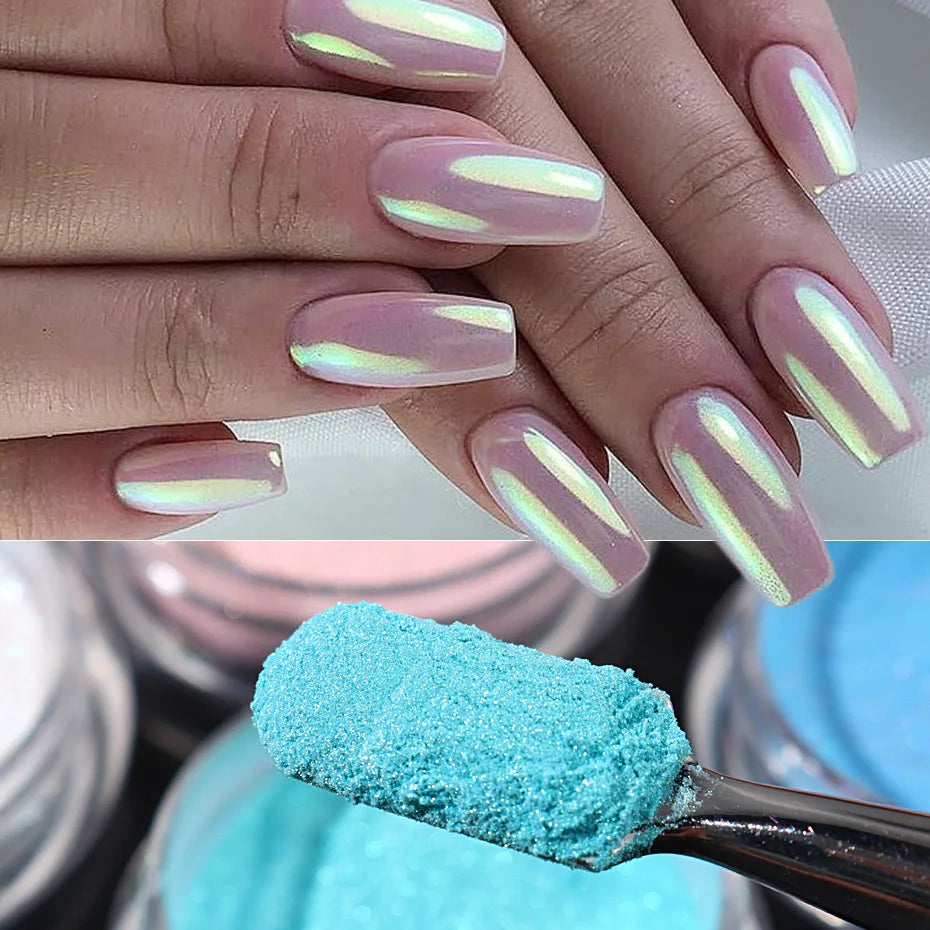 10pcs Set Nail Mermaid Dipping Powder Aurora Effect Iridescent Pigment Nail Art Gel Polish Pearl Dust DIY Manicure Decorations