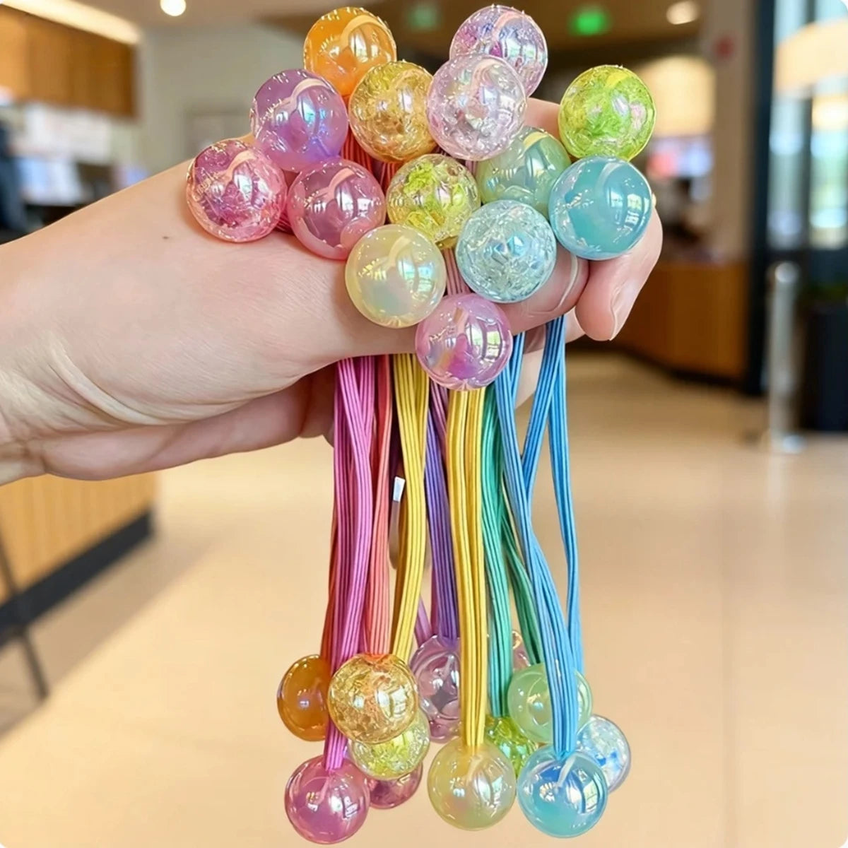 Sweet and Cute Candy-Colored Double-Ended Round Bead Hair Ties for Girls, Rubber Bands Suitable for Daily Wear, School Outfits, and as Gifts for Friends