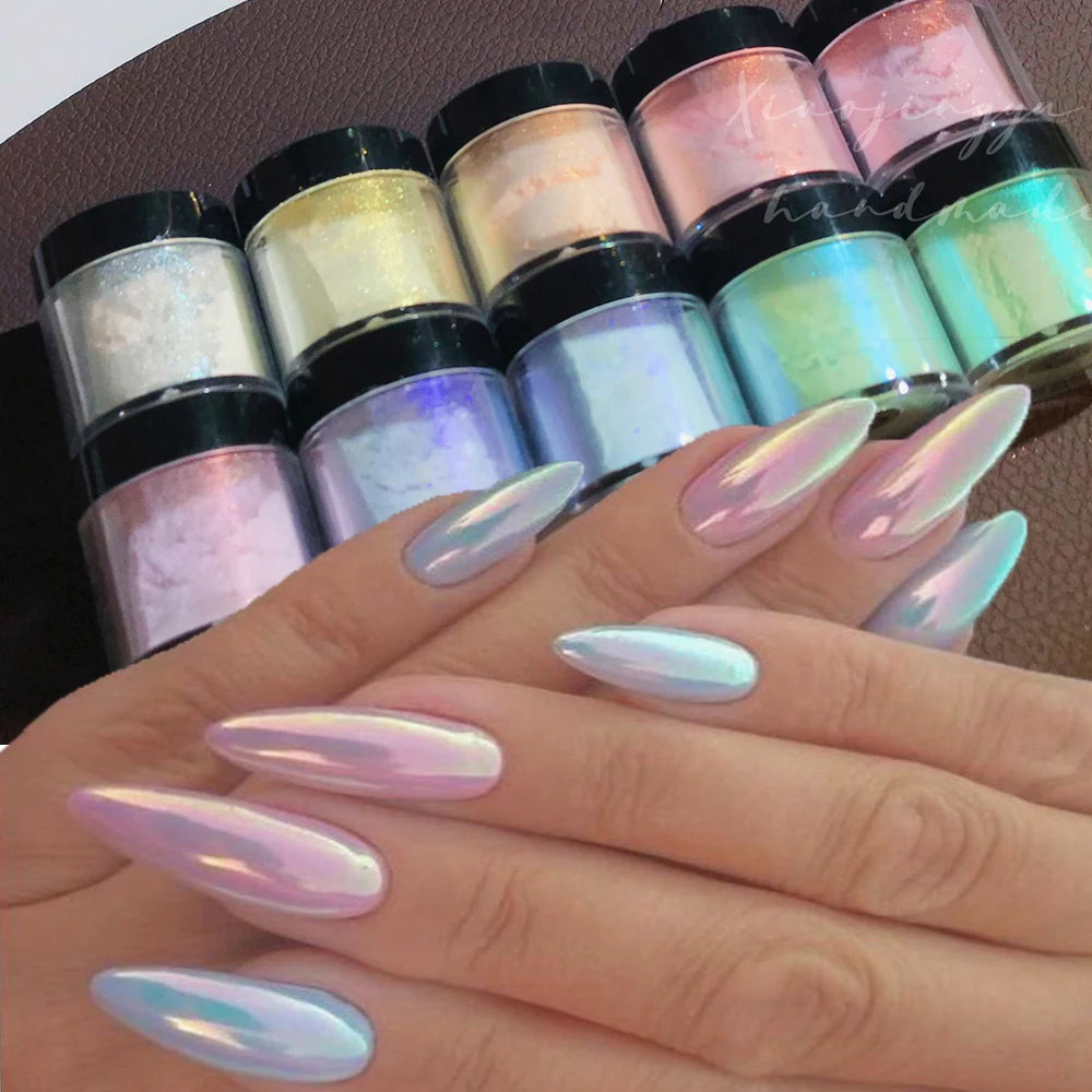 Jars Aurora Nail Powder Pearl Nail Glitter Neon Shimmer Nails Chrome Powder Dipping Powder Decoration Aurora Manicure Pigment