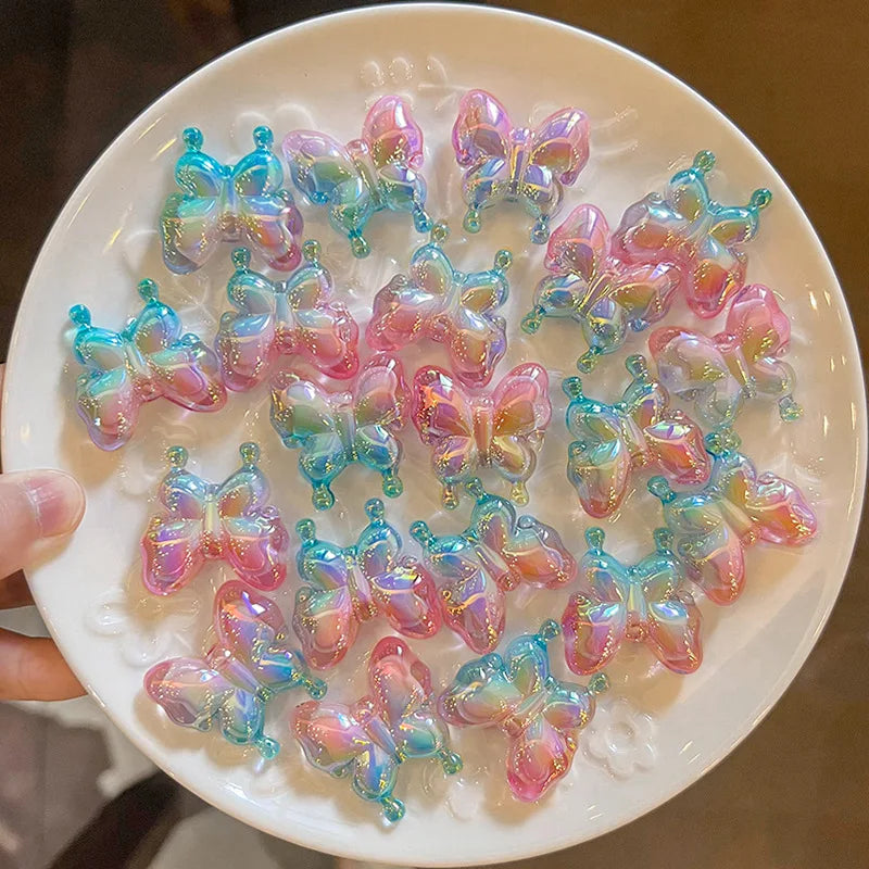 DIY accessories color gradient phoenix tail butterfly cartoon hair accessories butterfly UV plated acrylic material loose beads