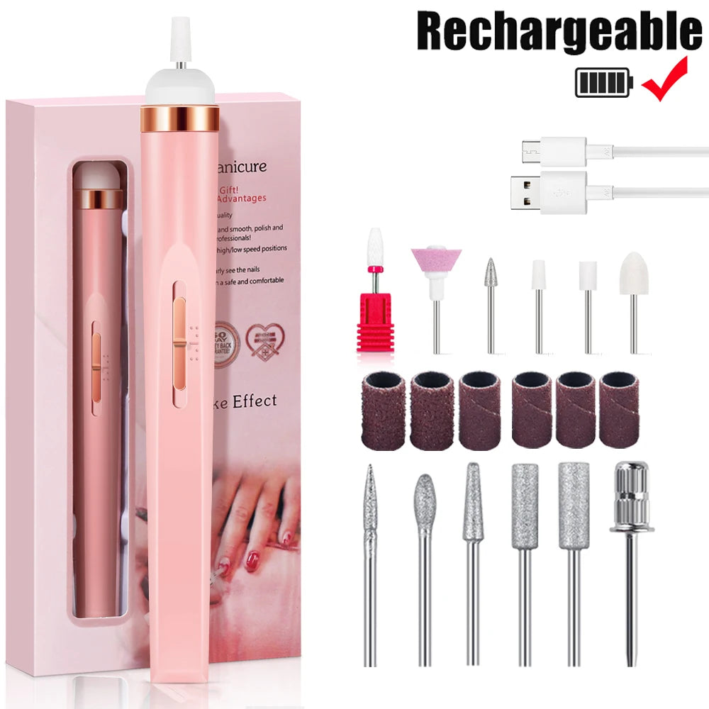Electric Nail Drill Machine Portable Electric Nail File Rechargeable 20000RPM Nail Drill Pedicure Polishing Tools for Home