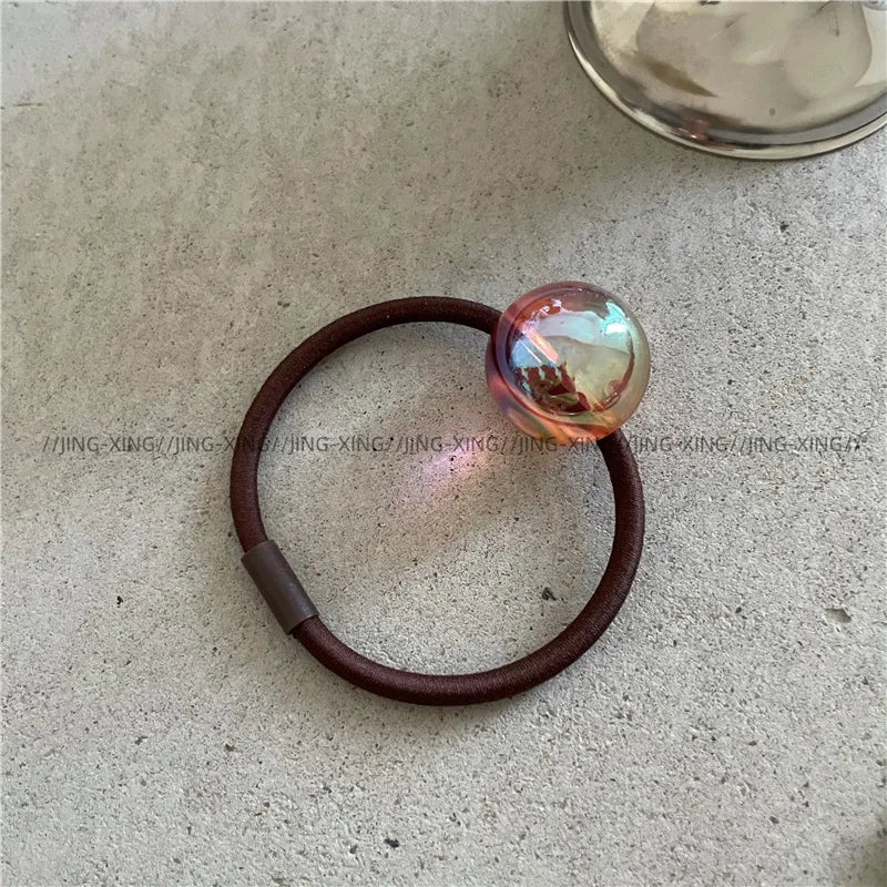 Colorful round Ball Beaded Hair Band Elegant Beautiful Colorful Geometric round Hair Rope Ponytail Tie Hair Rubber Band