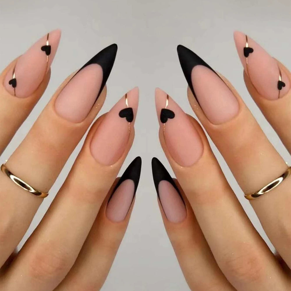 24pcs Long Almond Fake Nails White French Press on Nails Simple Full Cover Detachable Nail Tips