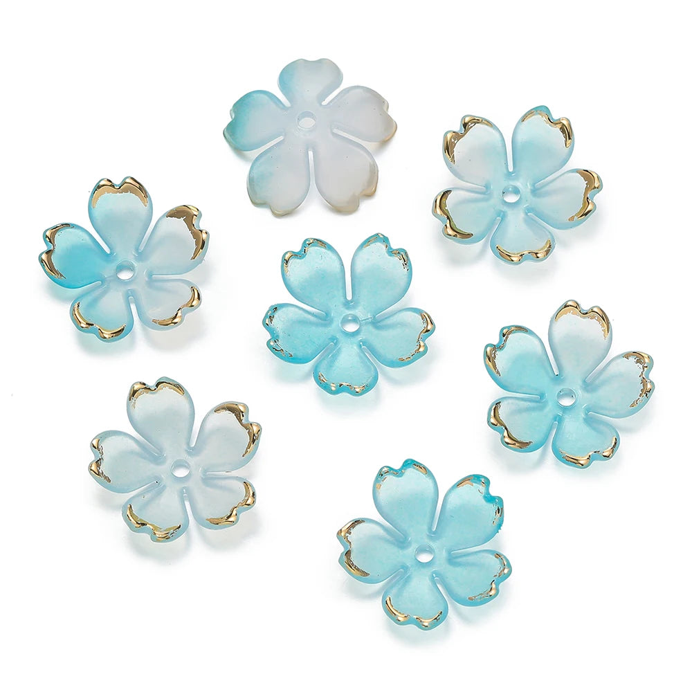 50pcs Cherry Blossoms Acrylic Beads Golden Brushed Patter Petals Charm Connector DIY Earrings Hair Jewelry Making Acessories