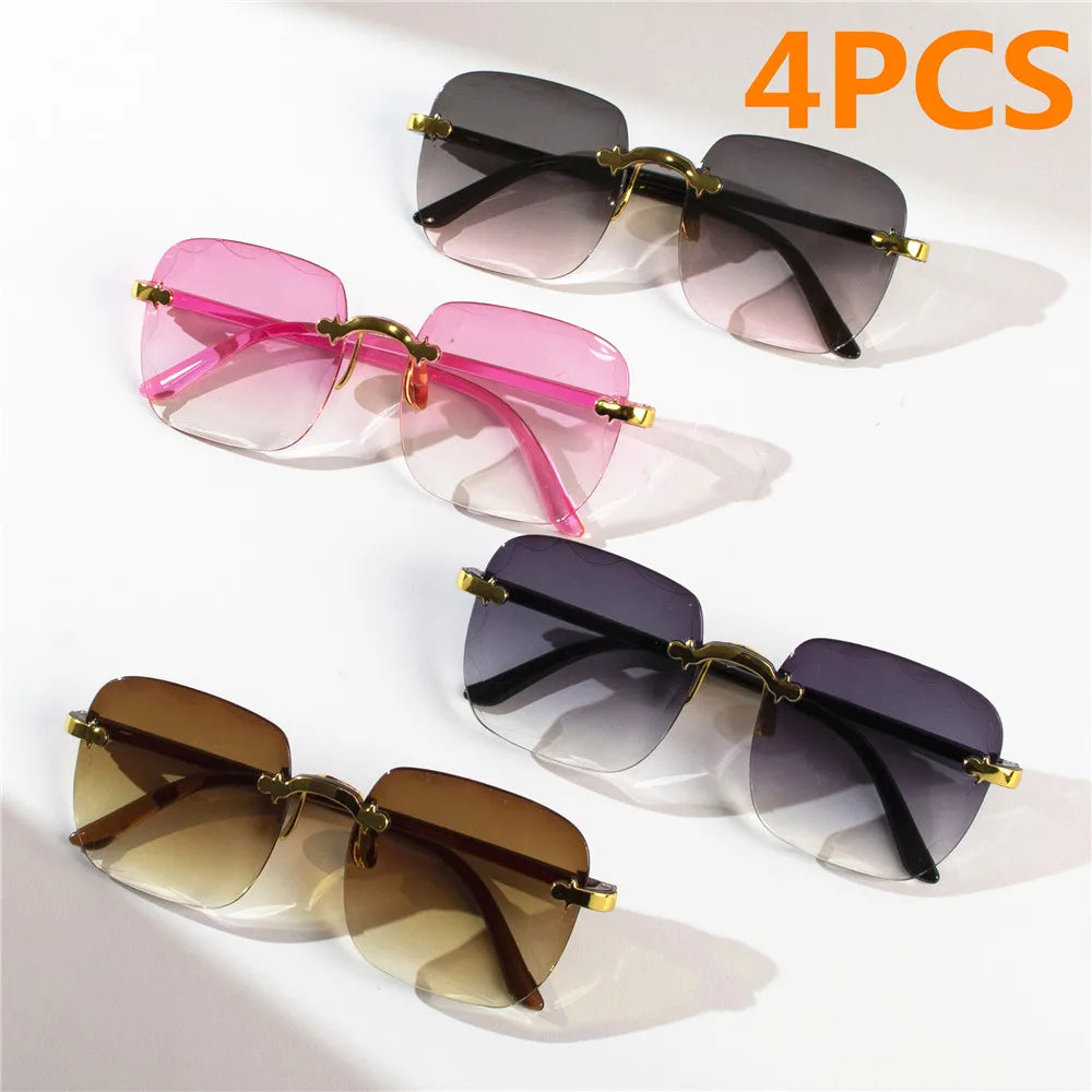 4PCS Square Rimless Sunglasses Women Luxury Brand Designer Summer Red Glasses Fashion Sun glasses For Men Shades Oculos