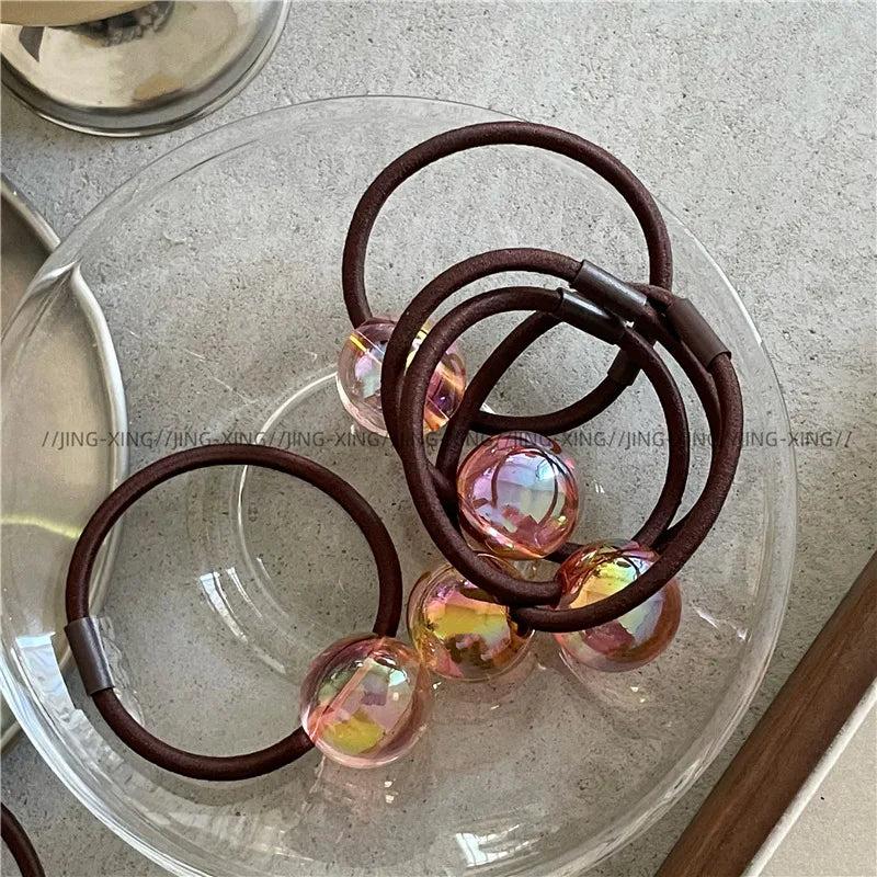 Colorful round Ball Beaded Hair Band Elegant Beautiful Colorful Geometric round Hair Rope Ponytail Tie Hair Rubber Band